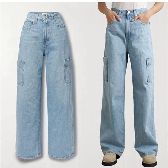 FRAME High Rise Baggy Pocket Cargo Jeans Wide Leg in Genoa Light Wash Size 32 - Picture 3 of 16